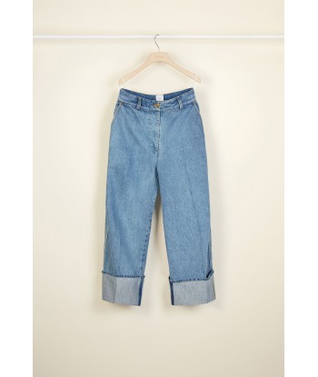 Pantalone in denim bio con risvolto outlet