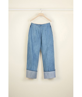 Pantalone in denim bio con risvolto outlet