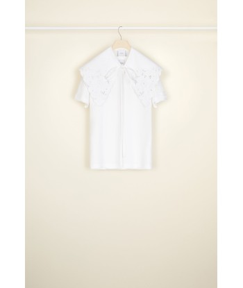 T-shirt in cotone bio con colletto ricamato pas chere